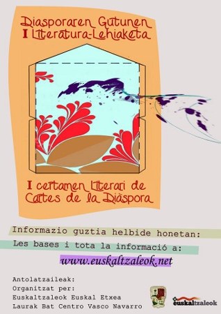 Cartel del  'I Certamen Literario de Cartas de la Diáspora', convocado por las euskal etxeak Euskaltzaleok y Laurak Bat de Valencia